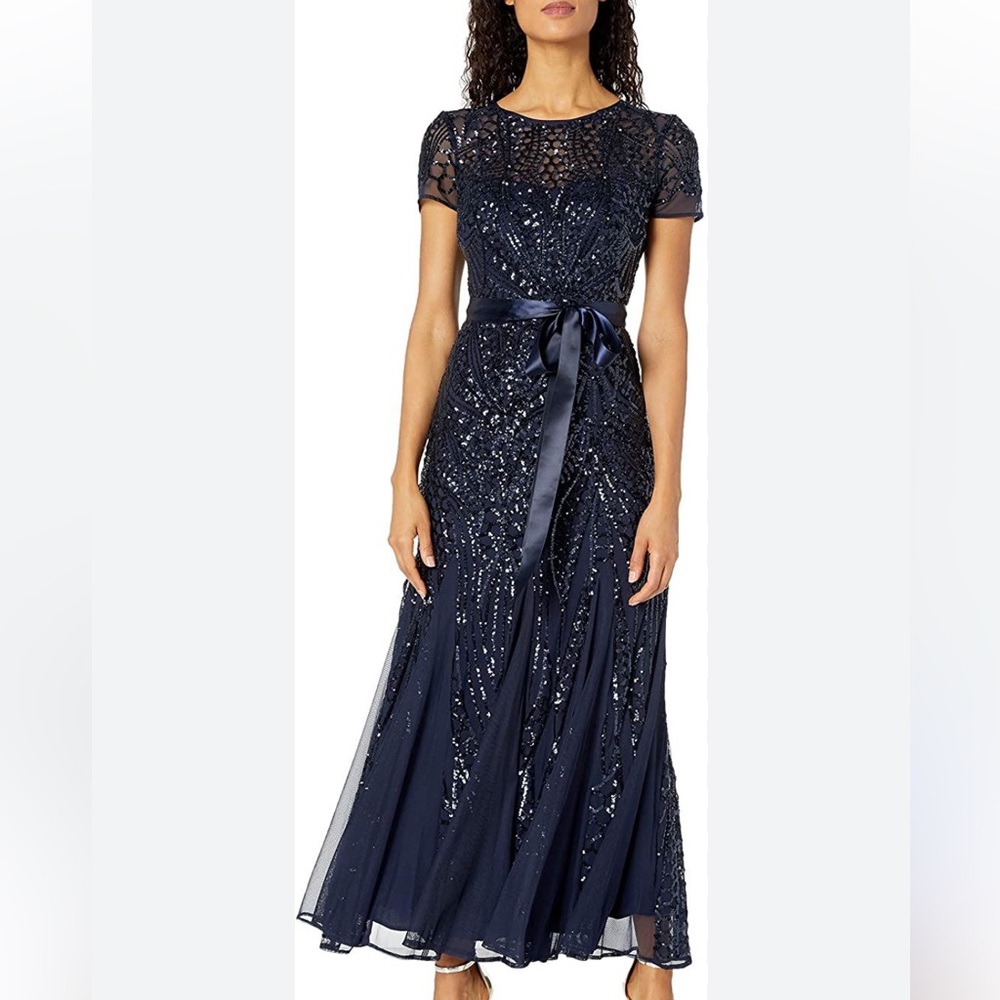 R&M Richards Navy Blue Sequin Maxi Gown - Mother of the Bride / Formal Event -